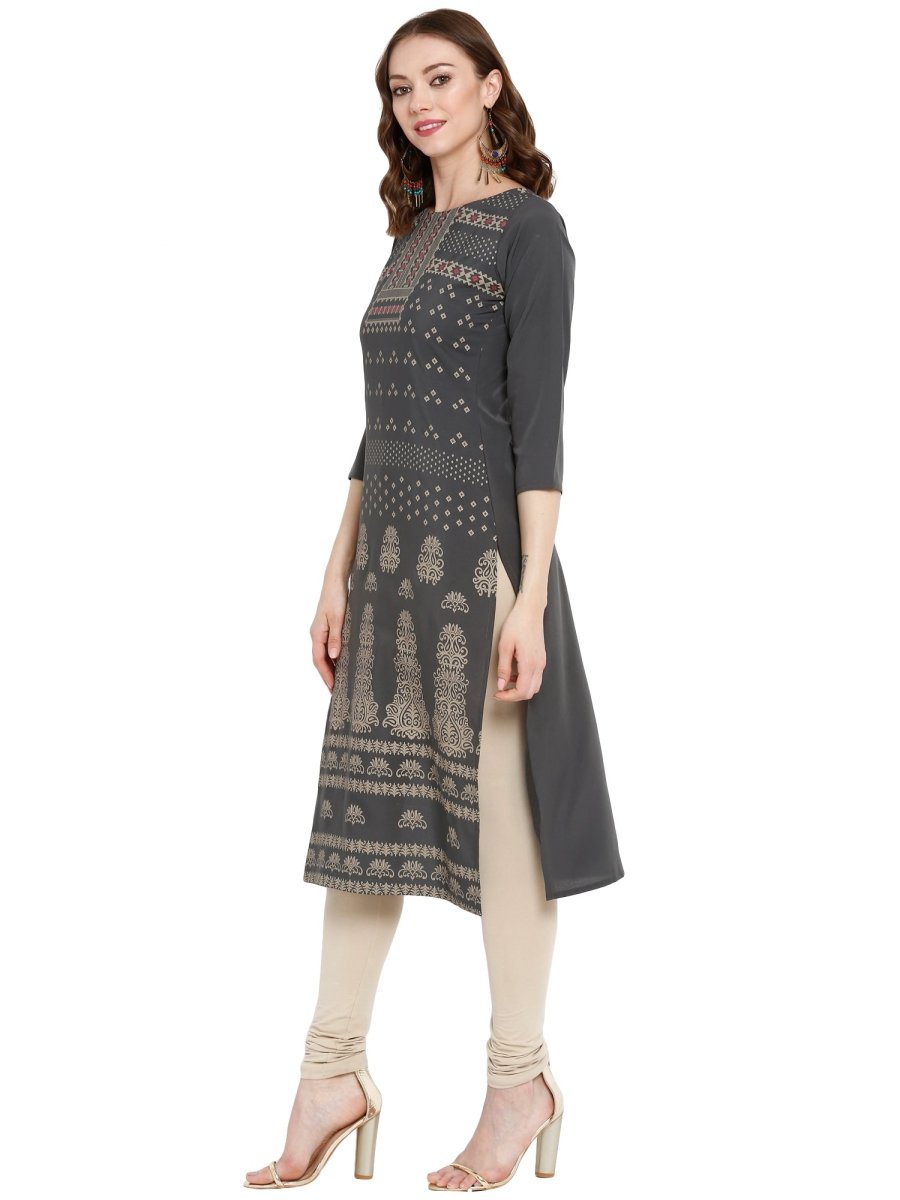 Ahalyaa Women Grey Printed Straight Kurta | Grocsy