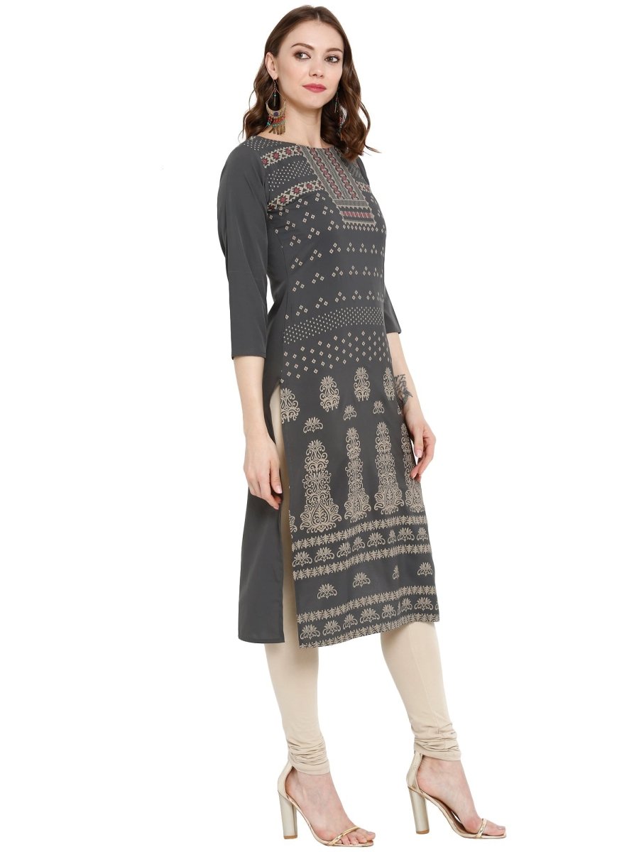 Ahalyaa Women Grey Printed Straight Kurta | Grocsy