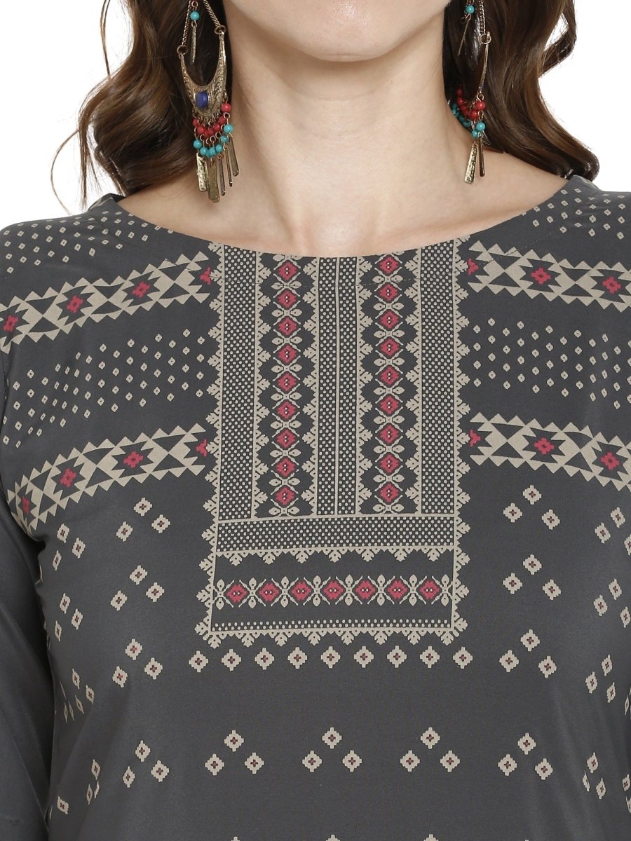 Ahalyaa Women Grey Printed Straight Kurta | Grocsy