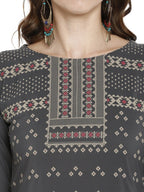 Ahalyaa Women Grey Printed Straight Kurta | Grocsy