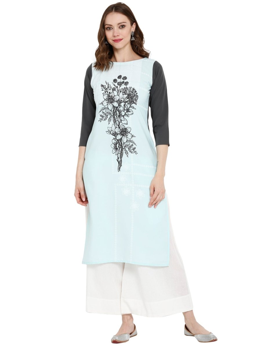 Ahalyaa Women Blue & Black Printed Straight Kurta | Grocsy