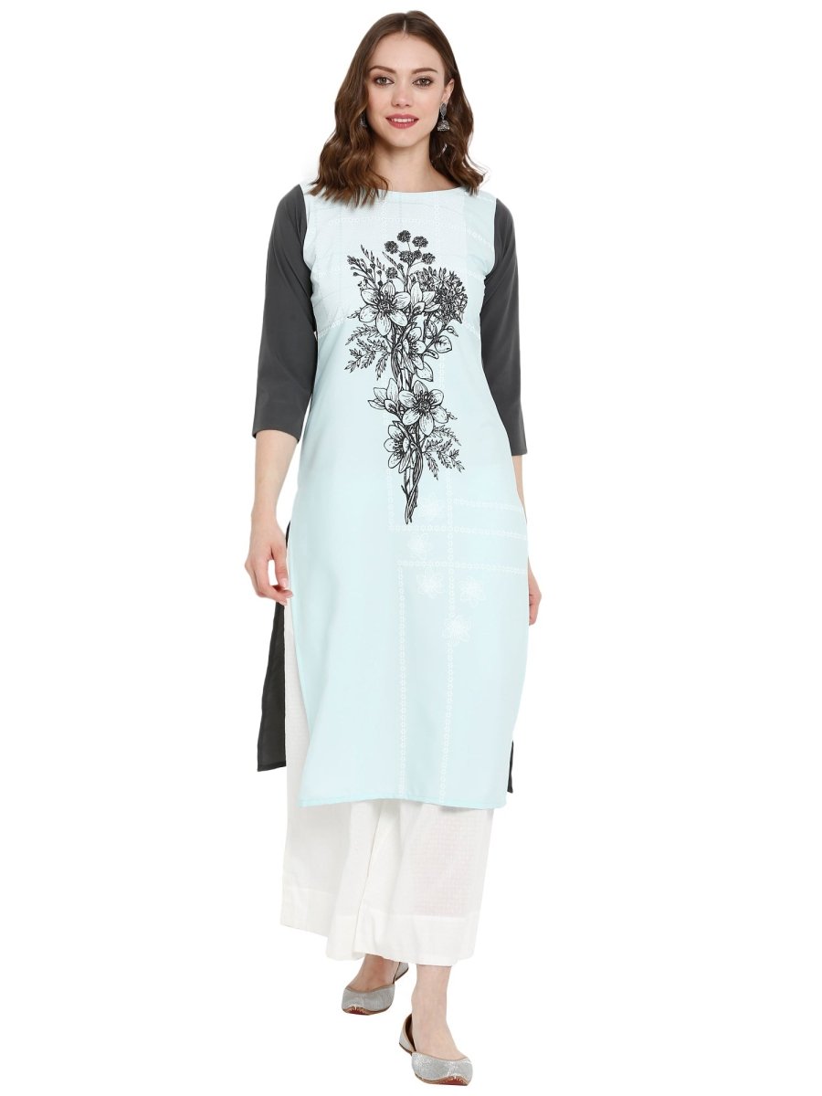 Ahalyaa Women Blue & Black Printed Straight Kurta | Grocsy