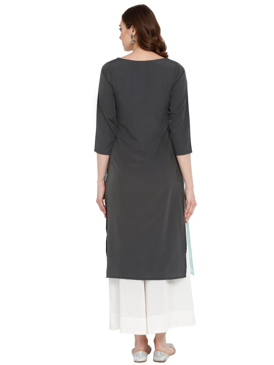 Ahalyaa Women Blue & Black Printed Straight Kurta | Grocsy