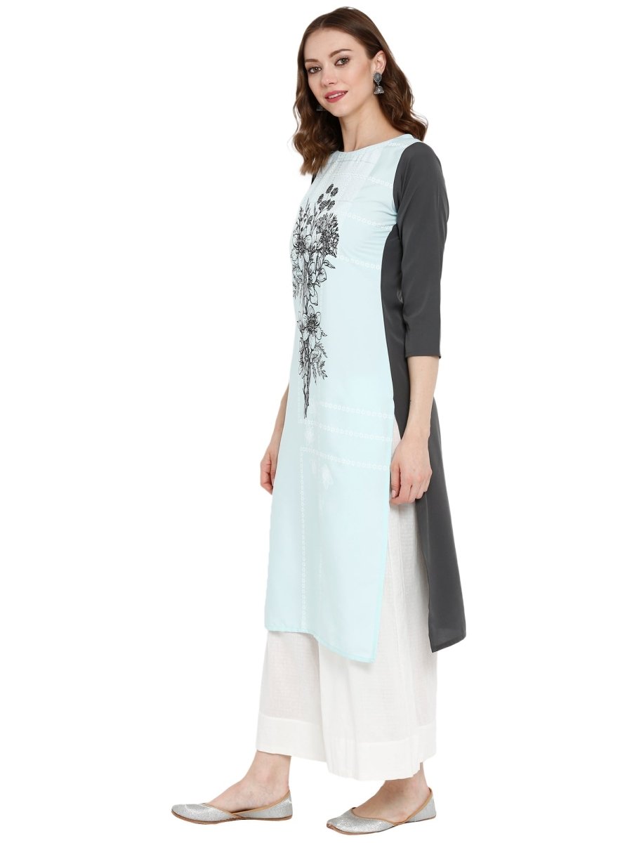 Ahalyaa Women Blue & Black Printed Straight Kurta | Grocsy