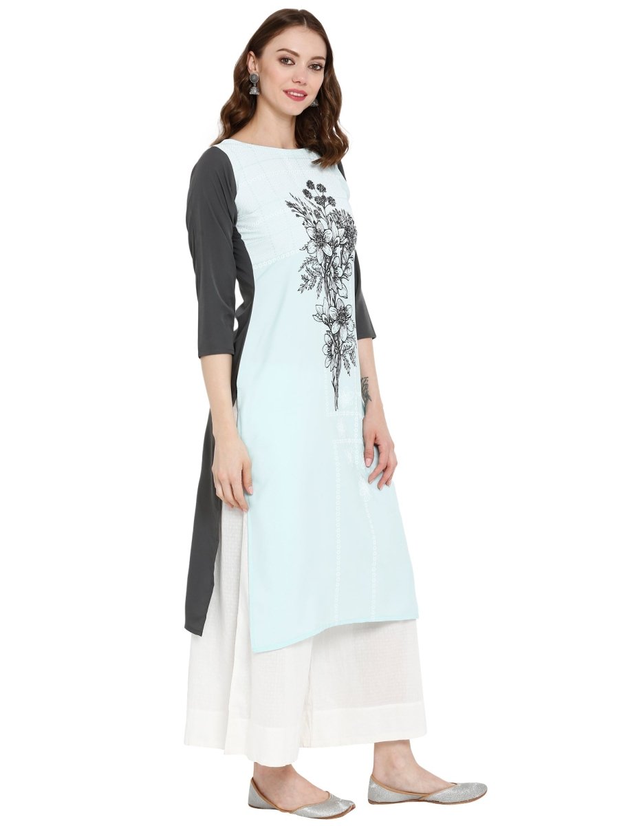 Ahalyaa Women Blue & Black Printed Straight Kurta | Grocsy
