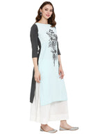Ahalyaa Women Blue & Black Printed Straight Kurta | Grocsy
