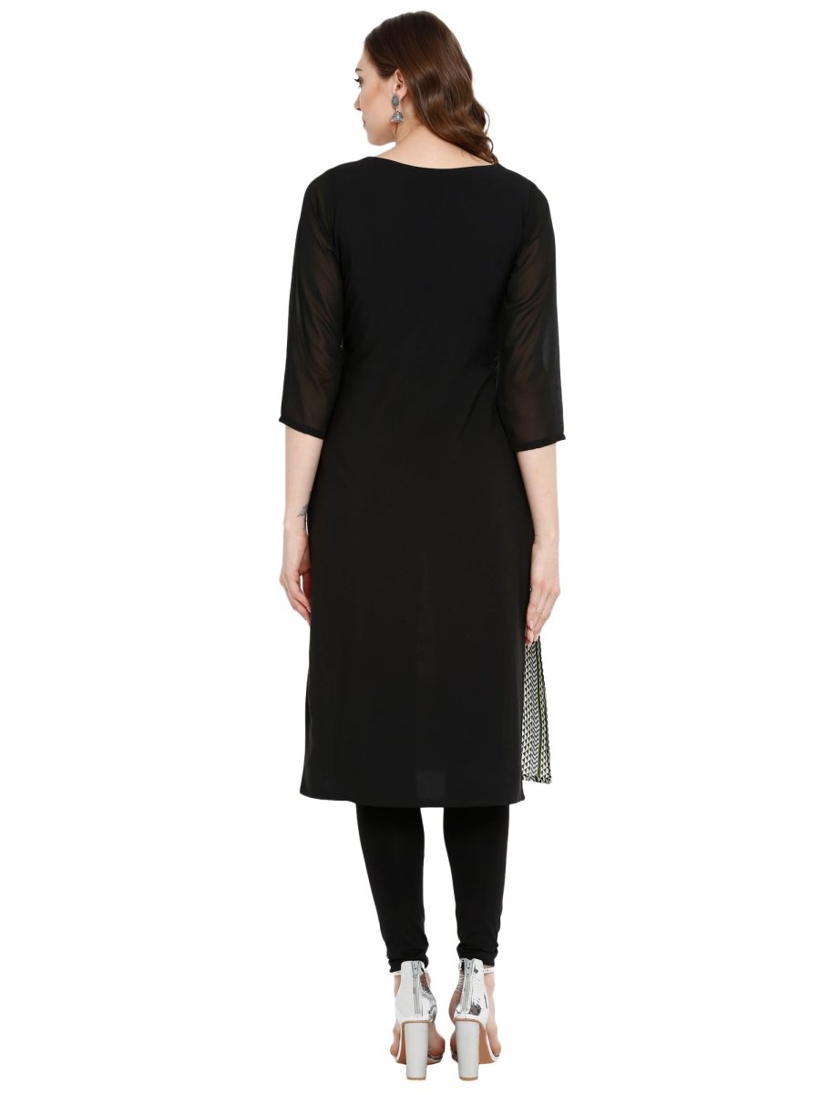 Ahalyaa Women Black & Cream-Coloured Printed Straight KurtI | Grocsy