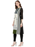 Ahalyaa Women Black & Cream-Coloured Printed Straight KurtI | Grocsy