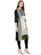 Ahalyaa Women Black & Cream-Coloured Printed Straight KurtI | Grocsy