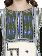 Ahalyaa Women Black & Cream-Coloured Printed Straight KurtI | Grocsy