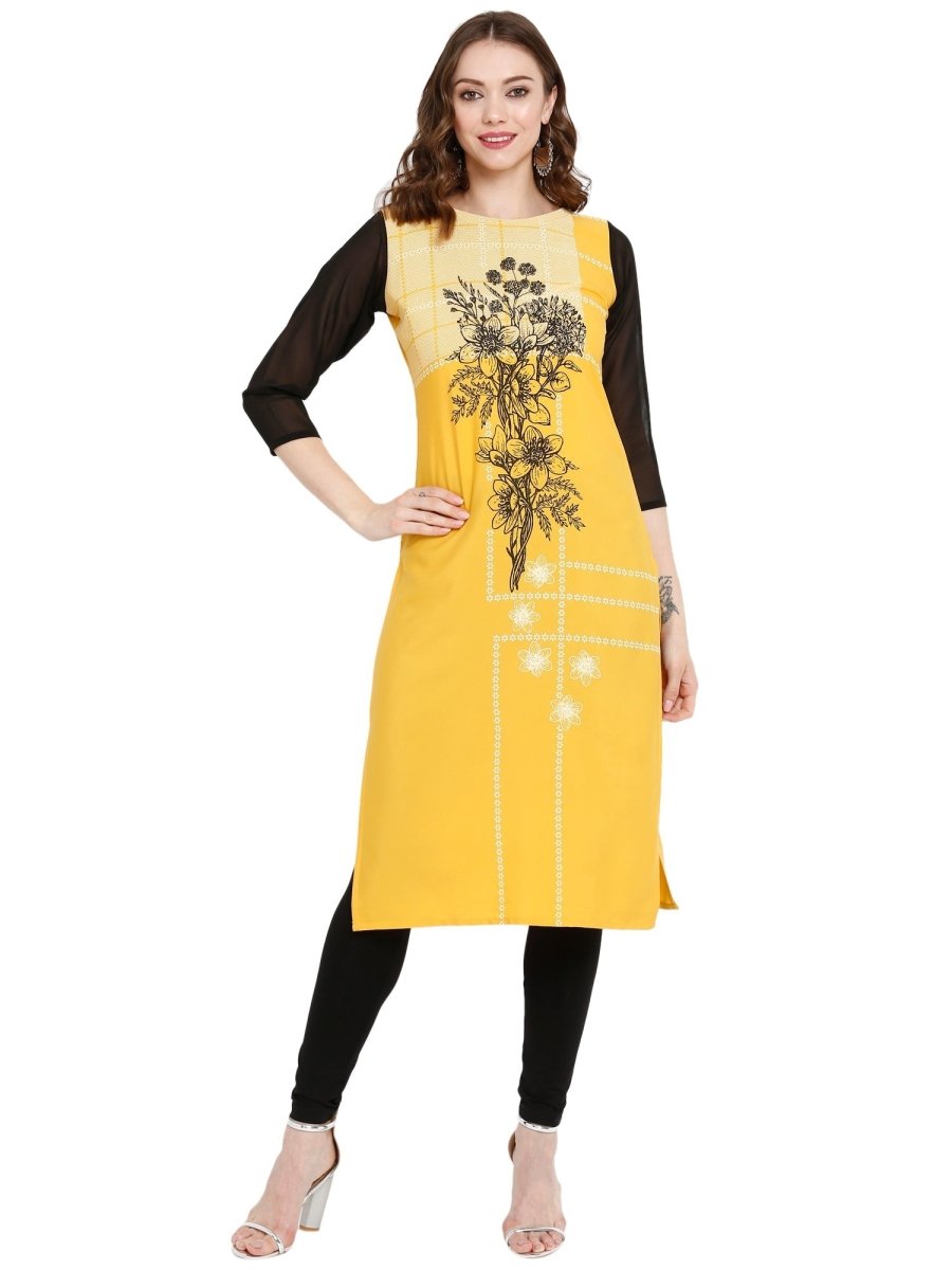 Ahalyaa Women Yellow Printed Straight Kurta | Grocsy
