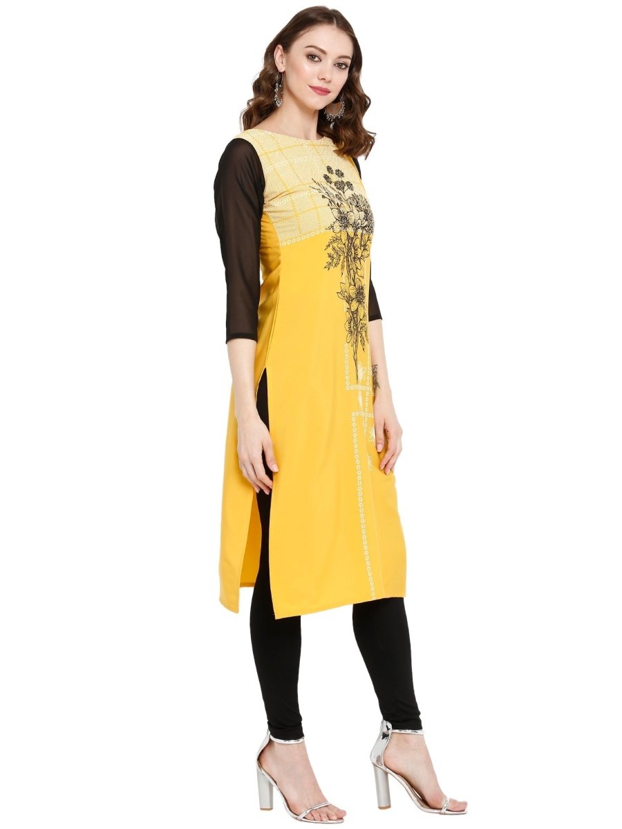 Ahalyaa Women Yellow Printed Straight Kurta | Grocsy