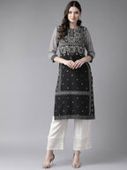 Ahalyaa Women's Black Straight Kurta | Grocsy