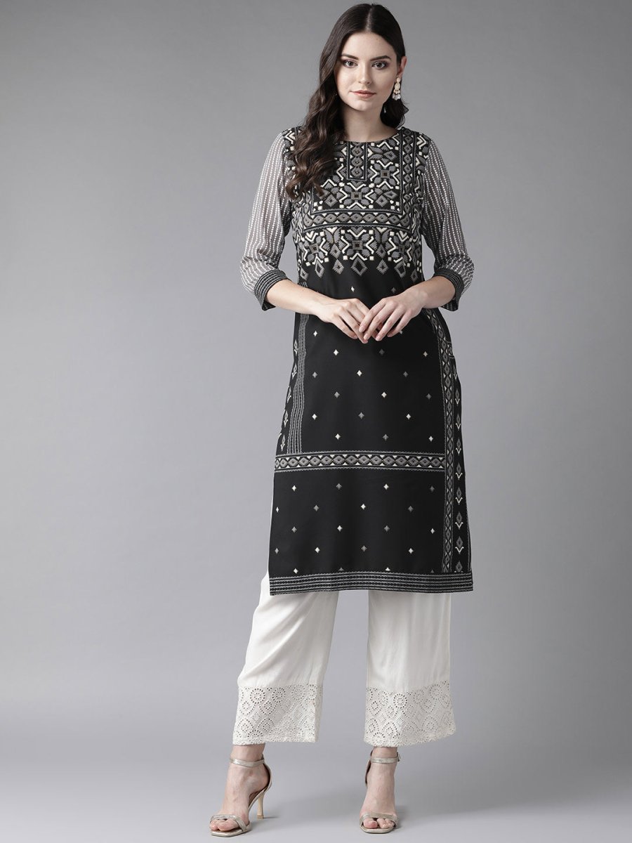 Ahalyaa Women's Black Straight Kurta | Grocsy