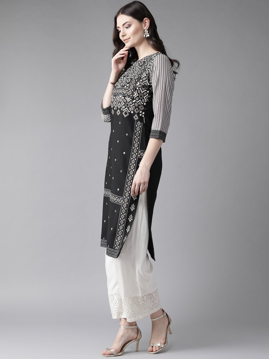 Ahalyaa Women's Black Straight Kurta | Grocsy