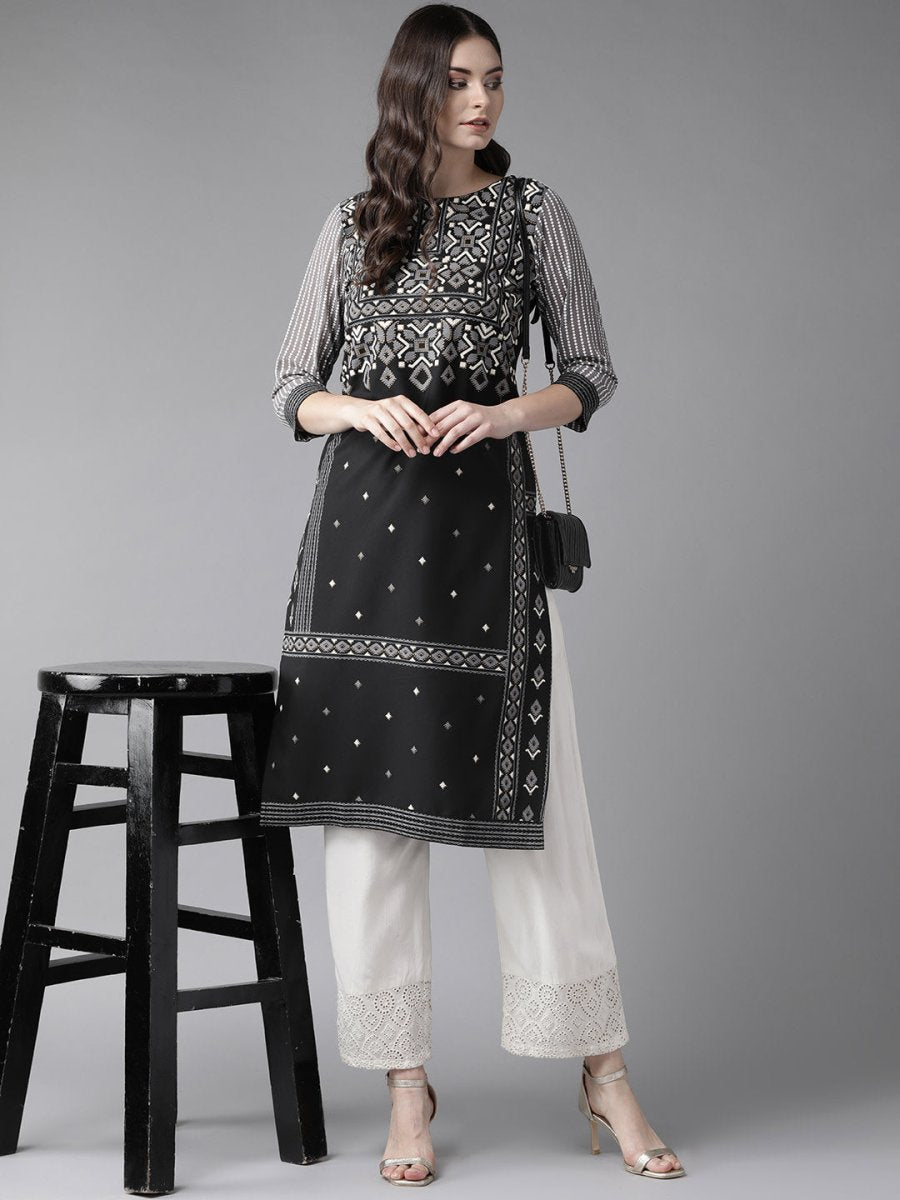 Ahalyaa Women's Black Straight Kurta | Grocsy