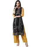 Ahalyaa Black & Grey Screen Print Straight Kurta | Grocsy