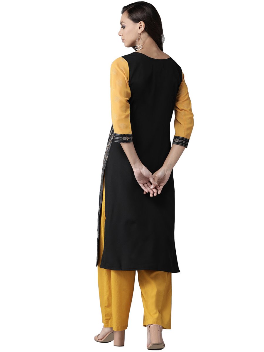 Ahalyaa Black & Grey Screen Print Straight Kurta | Grocsy
