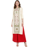 Ahalyaa Women Cream-Coloured Printed Straight Kurta | Grocsy