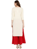 Ahalyaa Women Cream-Coloured Printed Straight Kurta | Grocsy