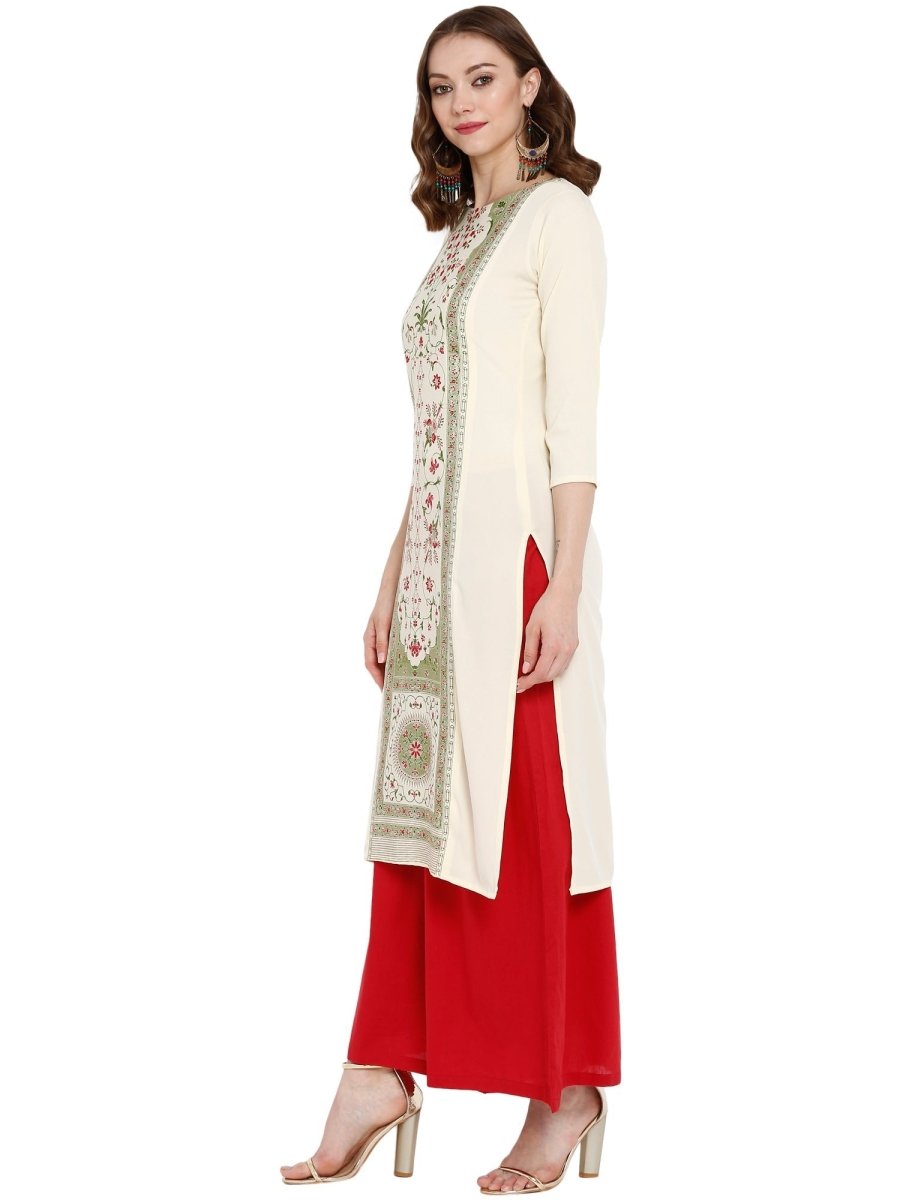 Ahalyaa Women Cream-Coloured Printed Straight Kurta | Grocsy