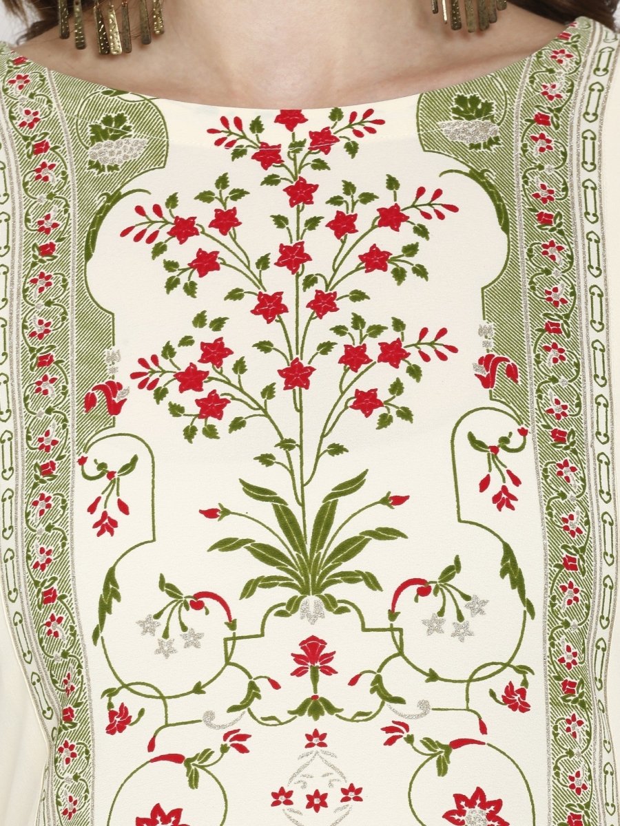 Ahalyaa Women Cream-Coloured Printed Straight Kurta | Grocsy