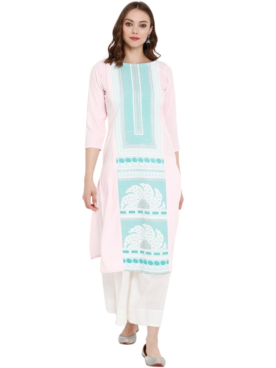 Ahalyaa Women Pink Printed Straight Kurta | Grocsy