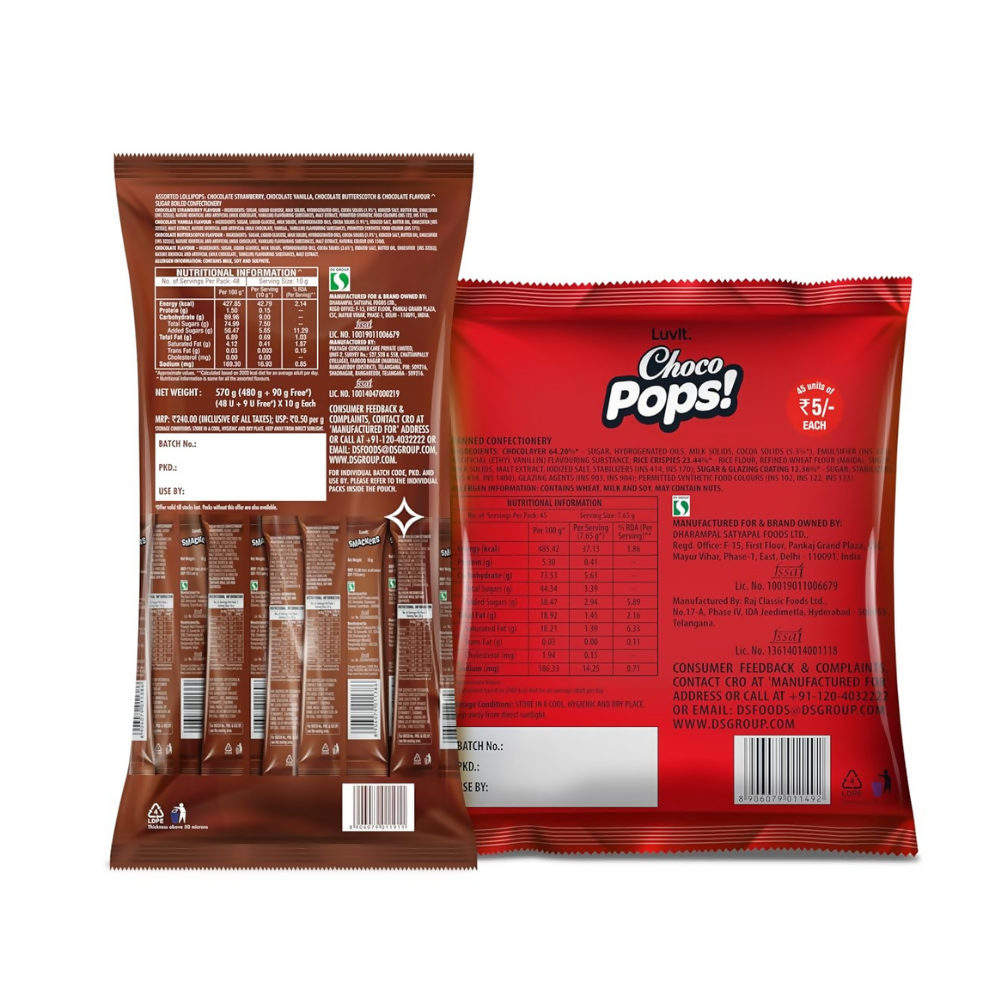 LuvIt. Smackers Chocolate Flavoured Assorted Lollipops & ChocoPops Chocolate | Grocsy