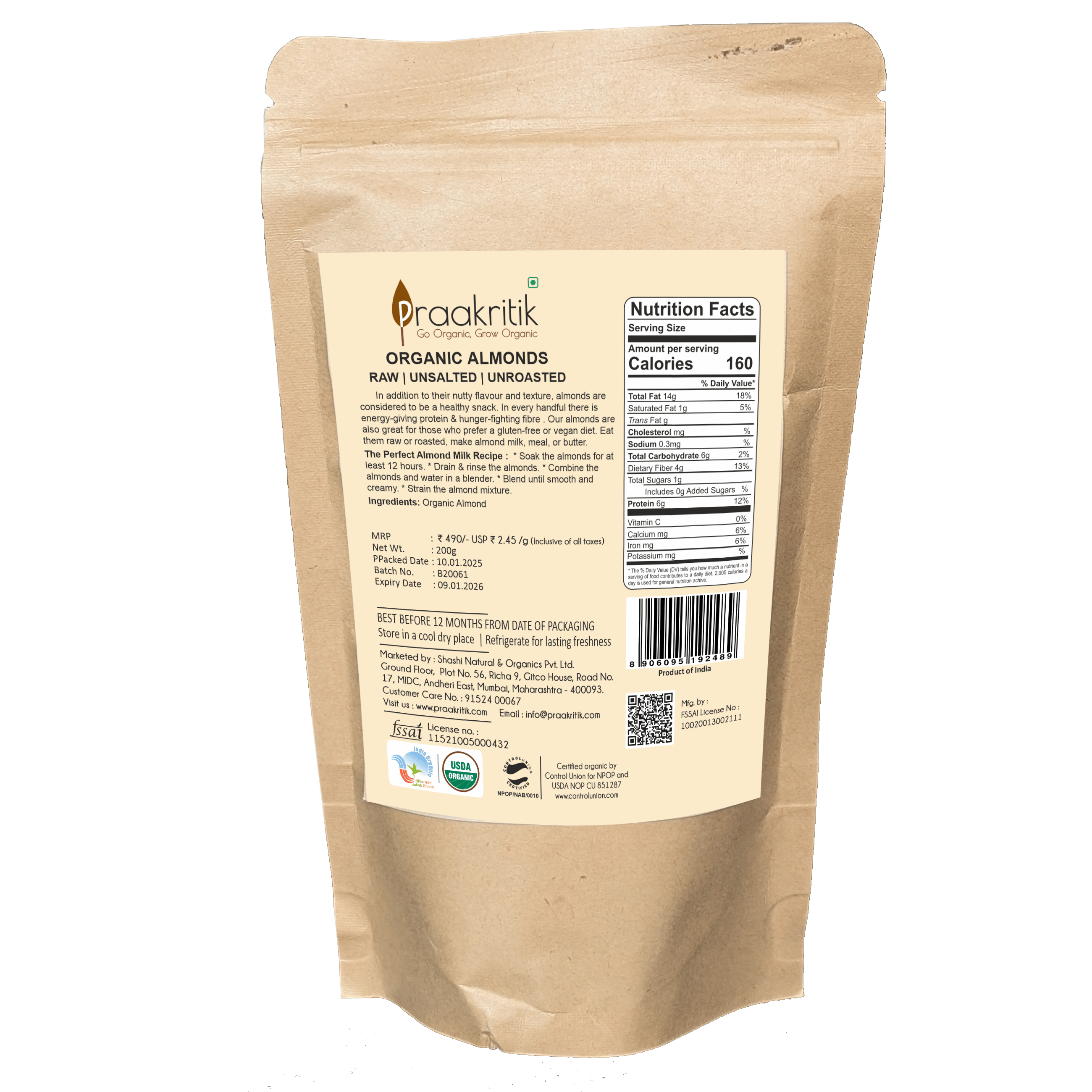 Praakritik Organic Almonds | Grocsy