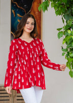 Jaitra Apparels Rayon Peplum Kurti with Full Sleeves and V-Neck | Grocsy
