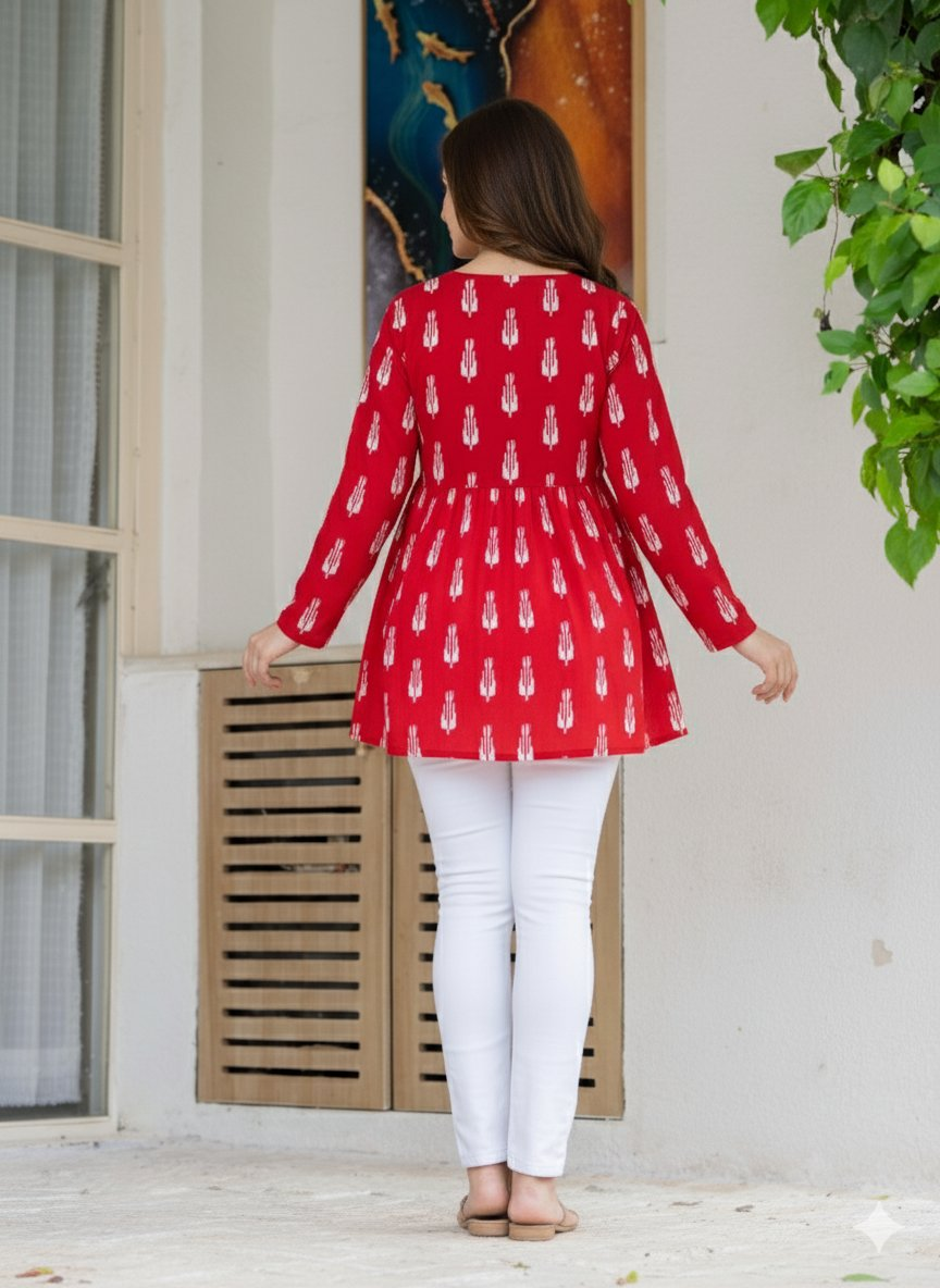 Jaitra Apparels Rayon Peplum Kurti with Full Sleeves and V-Neck | Grocsy
