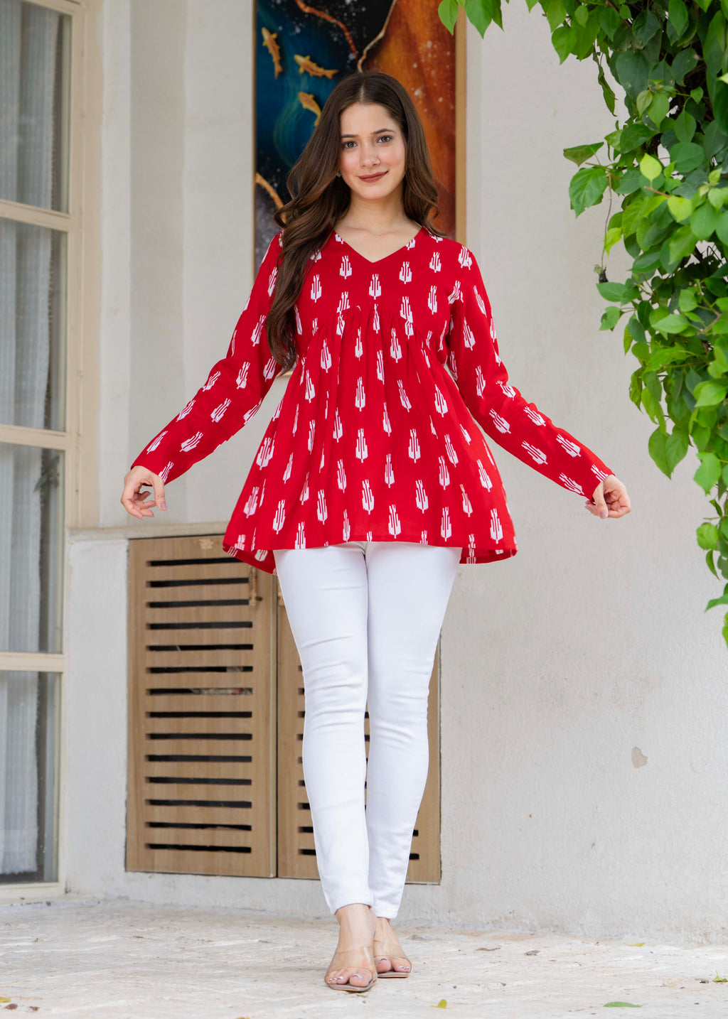 Jaitra Apparels Rayon Peplum Kurti with Full Sleeves and V-Neck | Grocsy