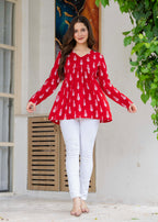 Jaitra Apparels Rayon Peplum Kurti with Full Sleeves and V-Neck | Grocsy