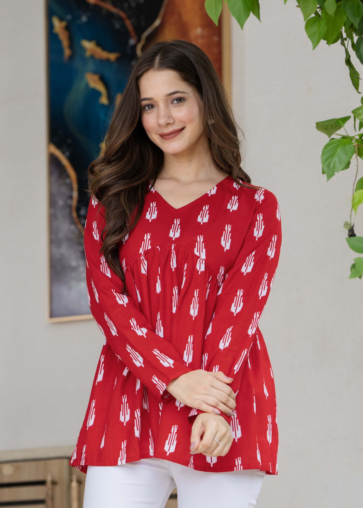 Jaitra Apparels Rayon Peplum Kurti with Full Sleeves and V-Neck | Grocsy