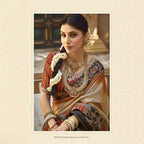 Beige Bhagalpuri Silk Pure Gota Work Saree With Unstitched Blouse - Norita Gajri | Grocsy