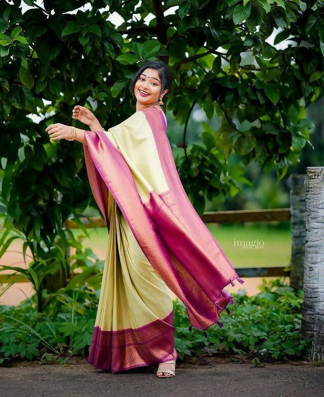 DEIANA'S Beautiful Designer Golden zari Soft Lichi Silk Saree - Pista | Grocsy