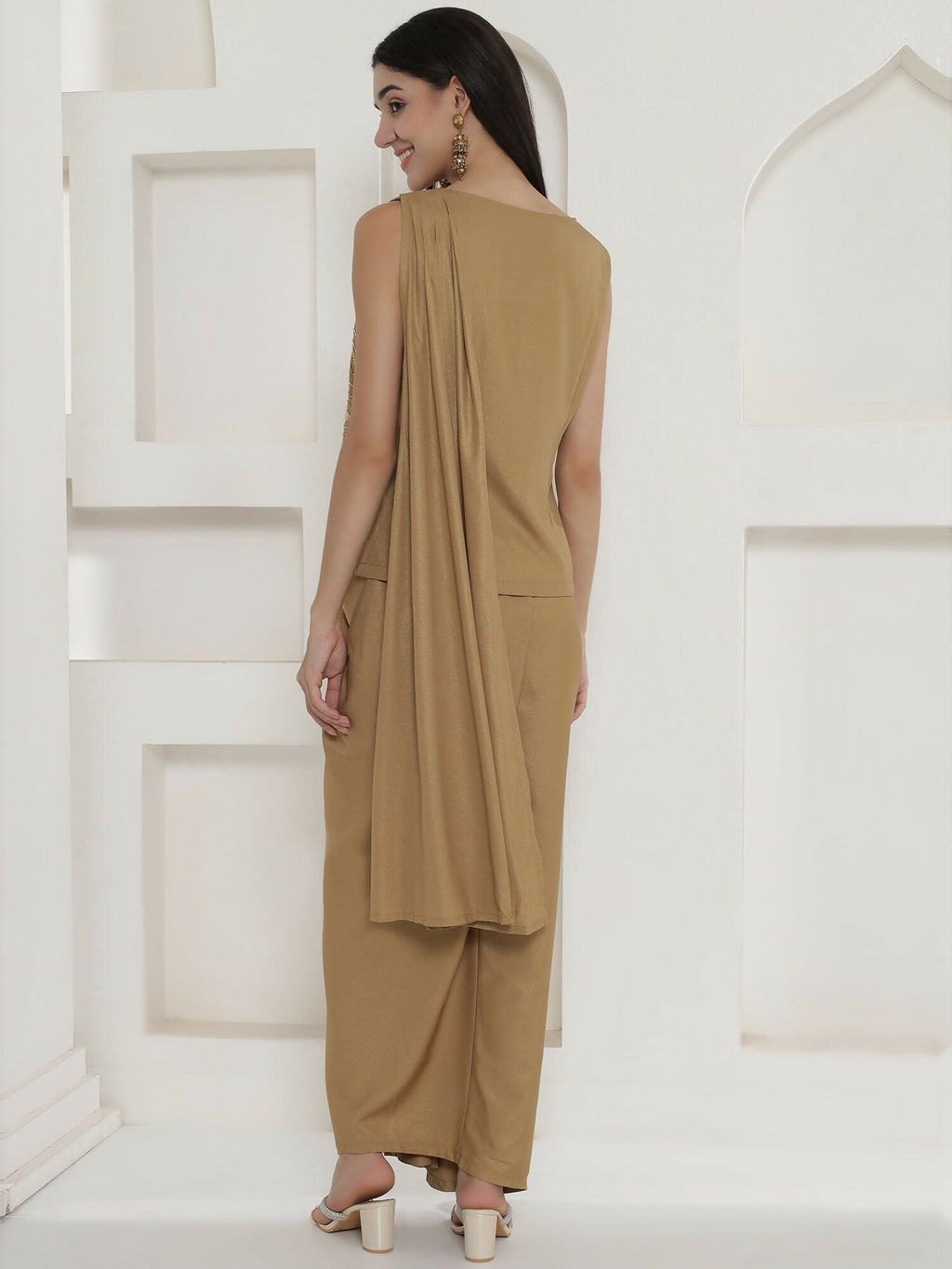 Joban Fashion Golden Shimmer Chinnon Skirt Set | Grocsy