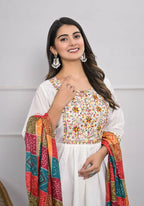 White Viscose Silk Embroidery with Thread and sequence Stitched Suit With Dupatta - Tanisha | Grocsy