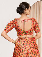 Joban Fashion Red Jacquard Padded Blouse With Round Neck Elbow Sleeves | Grocsy