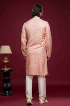 Raivat Ethnic Art Silk Digital Print Pintux Work Kurta Pajama In Pink Colour | Grocsy
