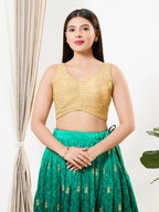 Joban Fashion Light Gold Tissue Padded Blouse With V Neck Sleeveless | Grocsy