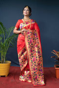 Jyoti Fashion Women's Red Paithani Silk Zari Woven Saree with Blouse | Grocsy