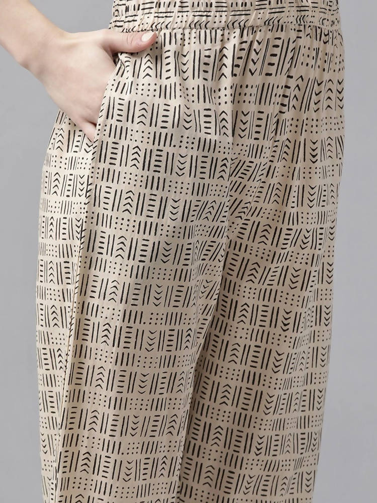 Yufta Women Rust Red and Beige Print Pure Cotton Kurta with Trouser and Dupatta | Grocsy