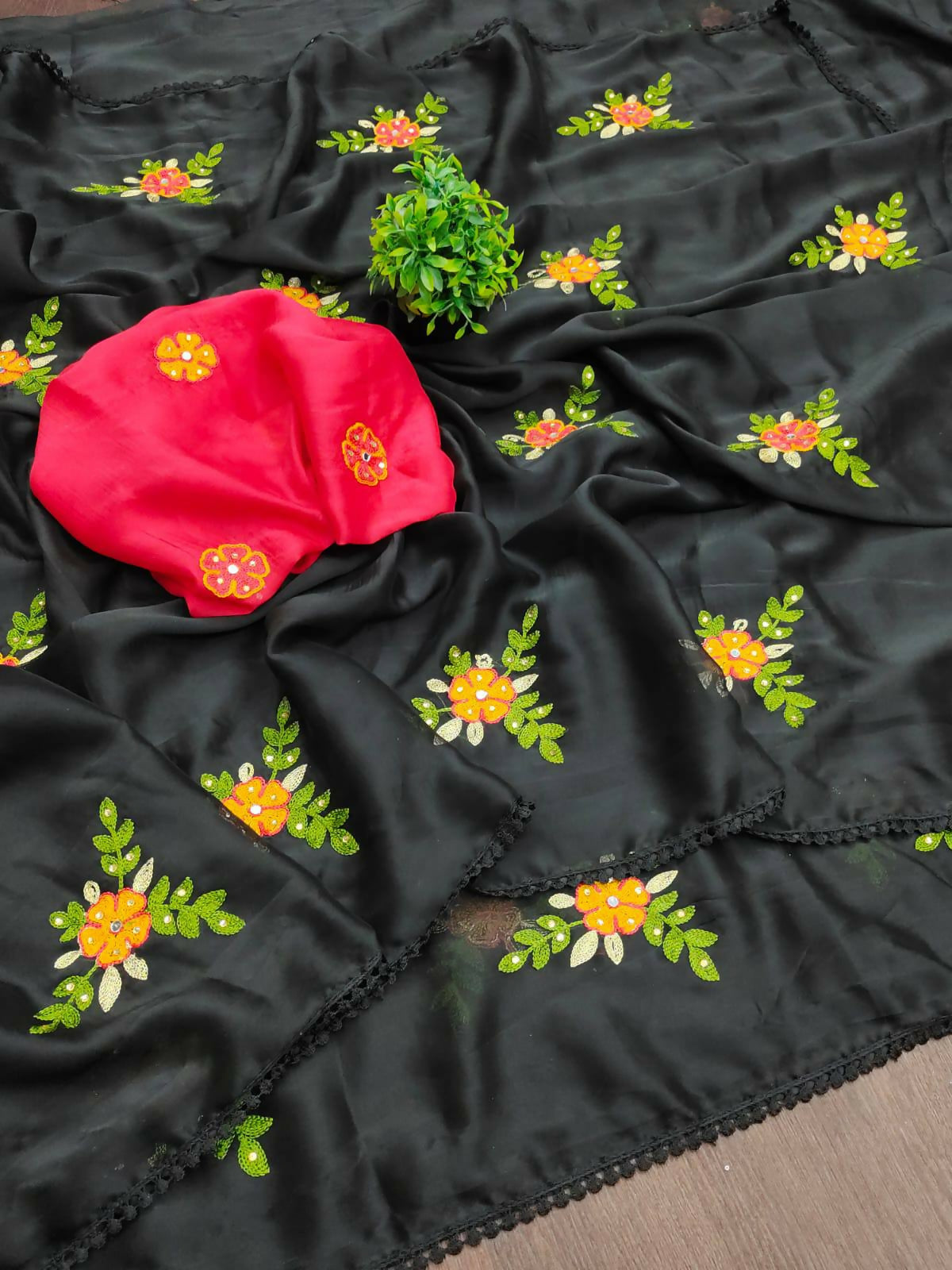 Teeya Creation Black Rangoli Silk Embroidery Work Party Wear Designer Saree | Grocsy