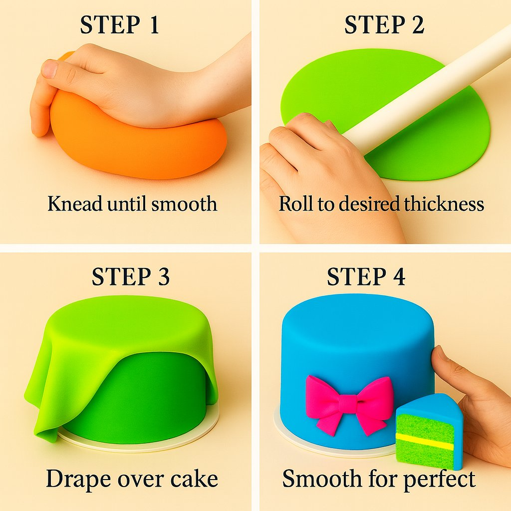 Confect Multipack of Fluorescent Orange, Lime green, electric blue and Neon Pink Sugarpaste 08 | Grocsy