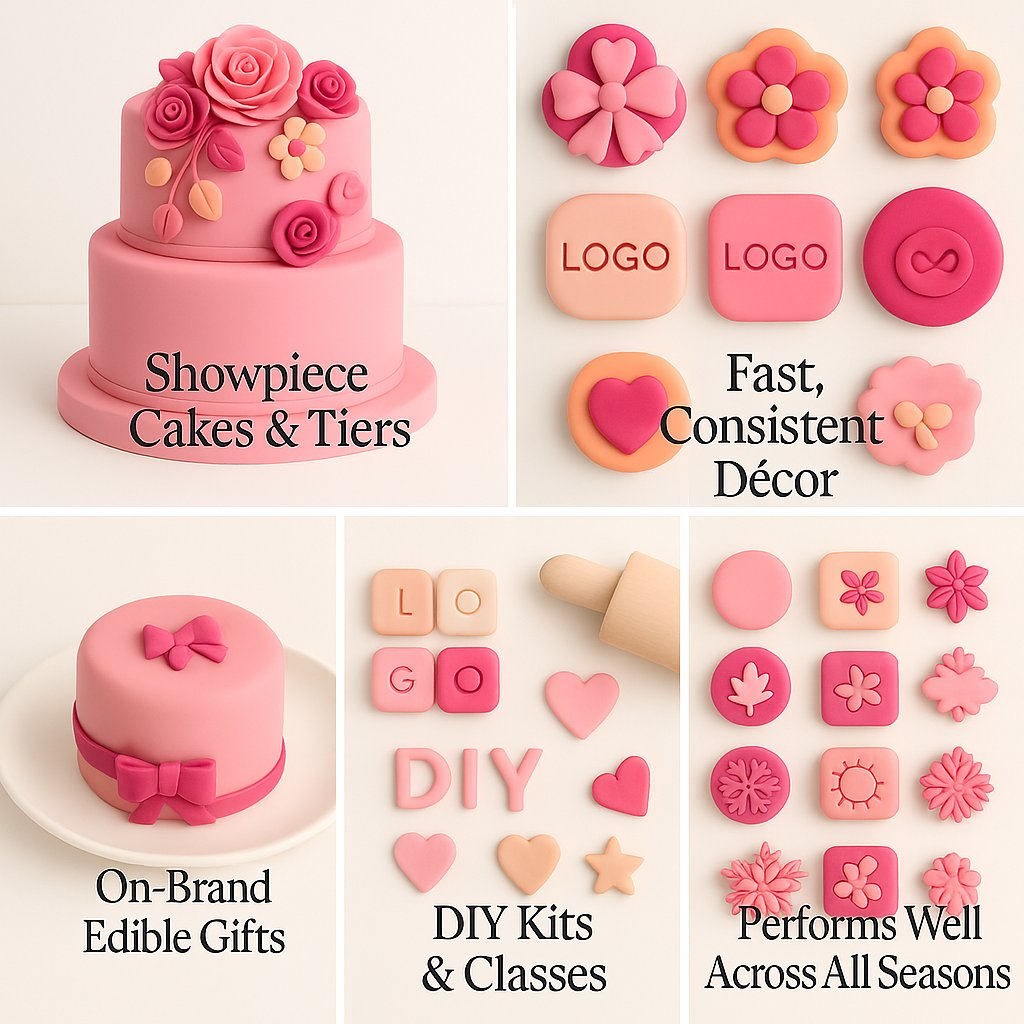 Confect Multipack of Blush Pink, Peach, Neon Pink and Fuchsia Pink Sugarpaste 21 | Grocsy