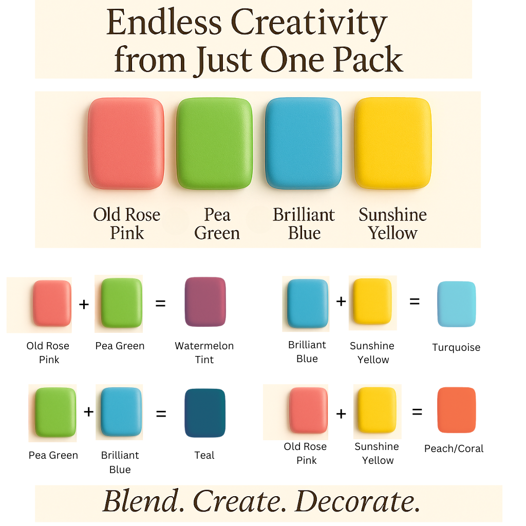 Confect Multipack of Old Rose, Pea Green, Brilliant Blue and Sunshine Yellow Sugarpaste 16 | Grocsy