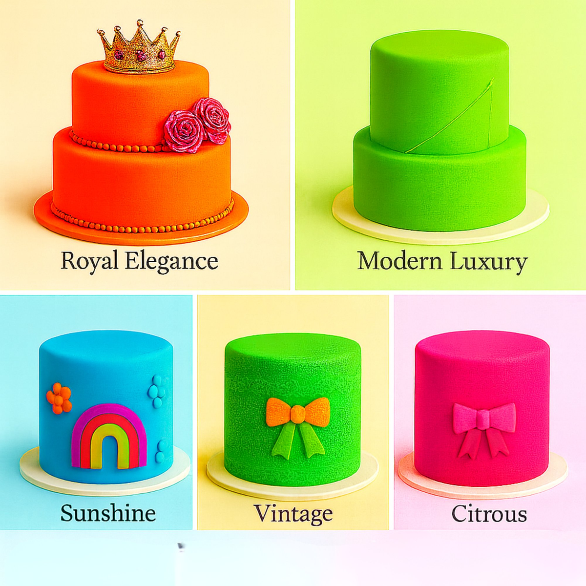 Confect Multipack of Fluorescent Orange, Lime green, electric blue and Neon Pink Sugarpaste 08 | Grocsy