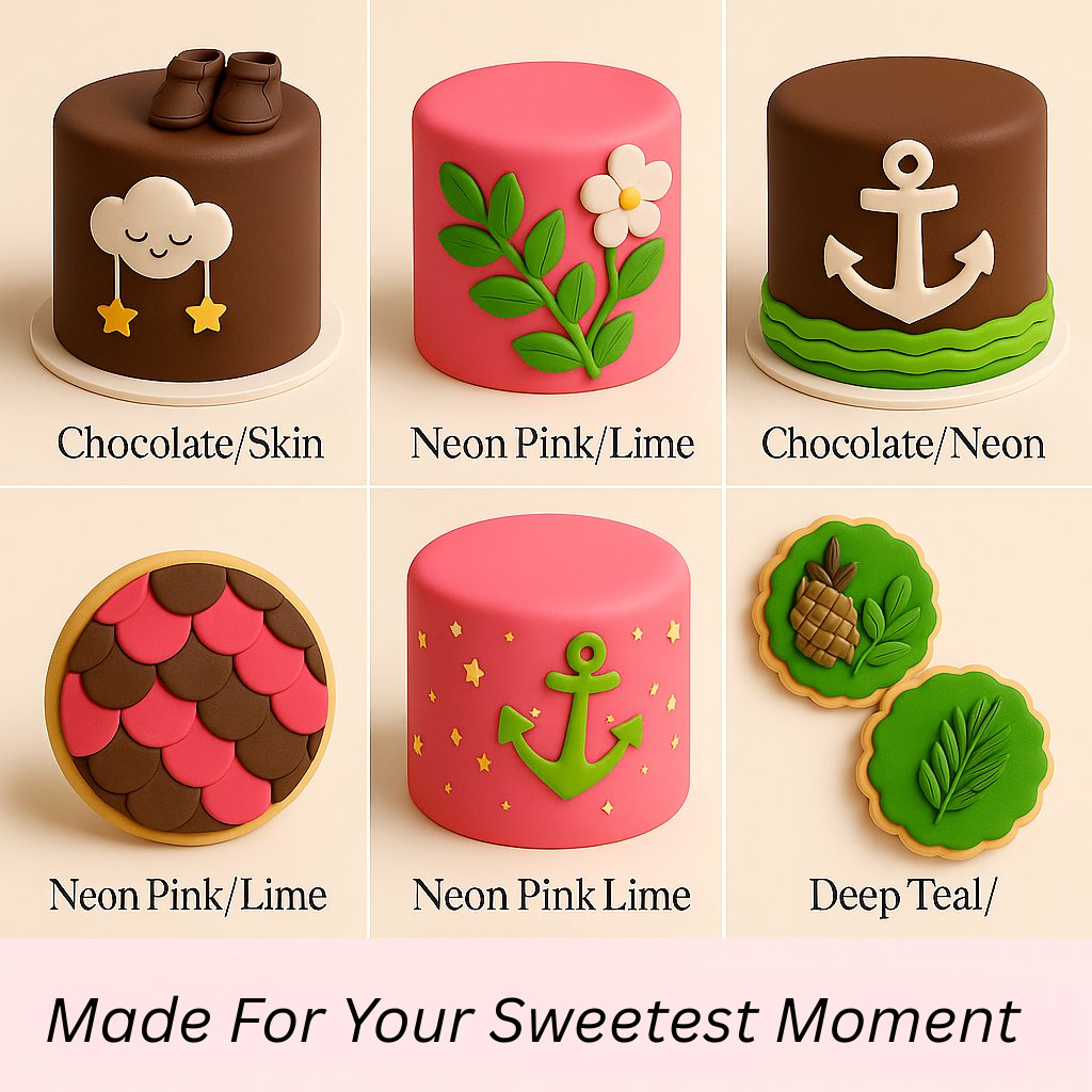 Confect Multipack of Brown, Skin, Lime Green and Neon Pink Sugarpaste 26 | Grocsy