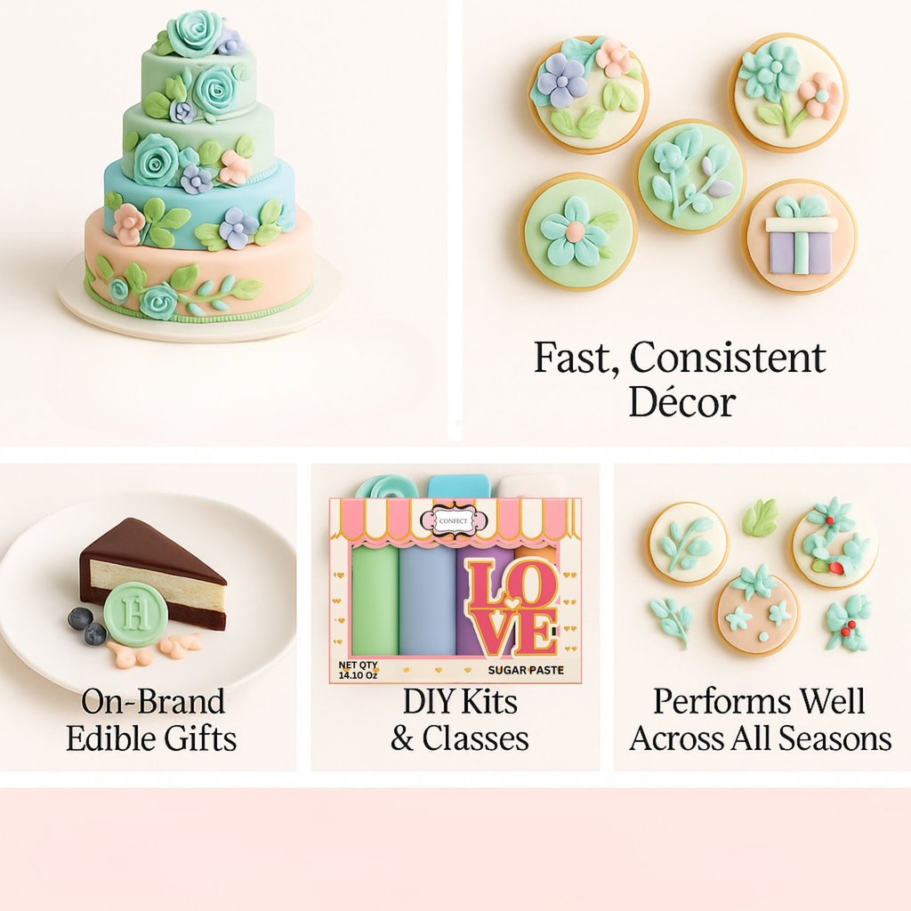 Confect Multipack of Mint green, Baby Blue, Lavender and Peach Sugarpaste 09 | Grocsy
